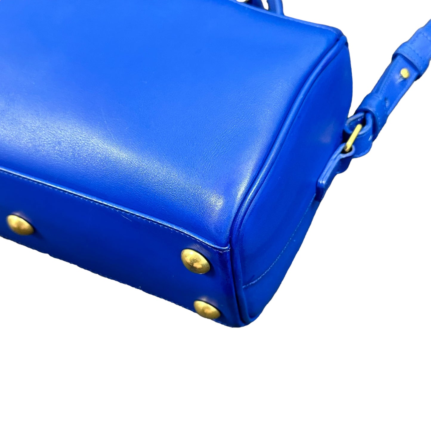 YSL Yves Saint Laurent Cobalt Blue Mini Calfskin Boston Two-Way Strap Speedy Bag