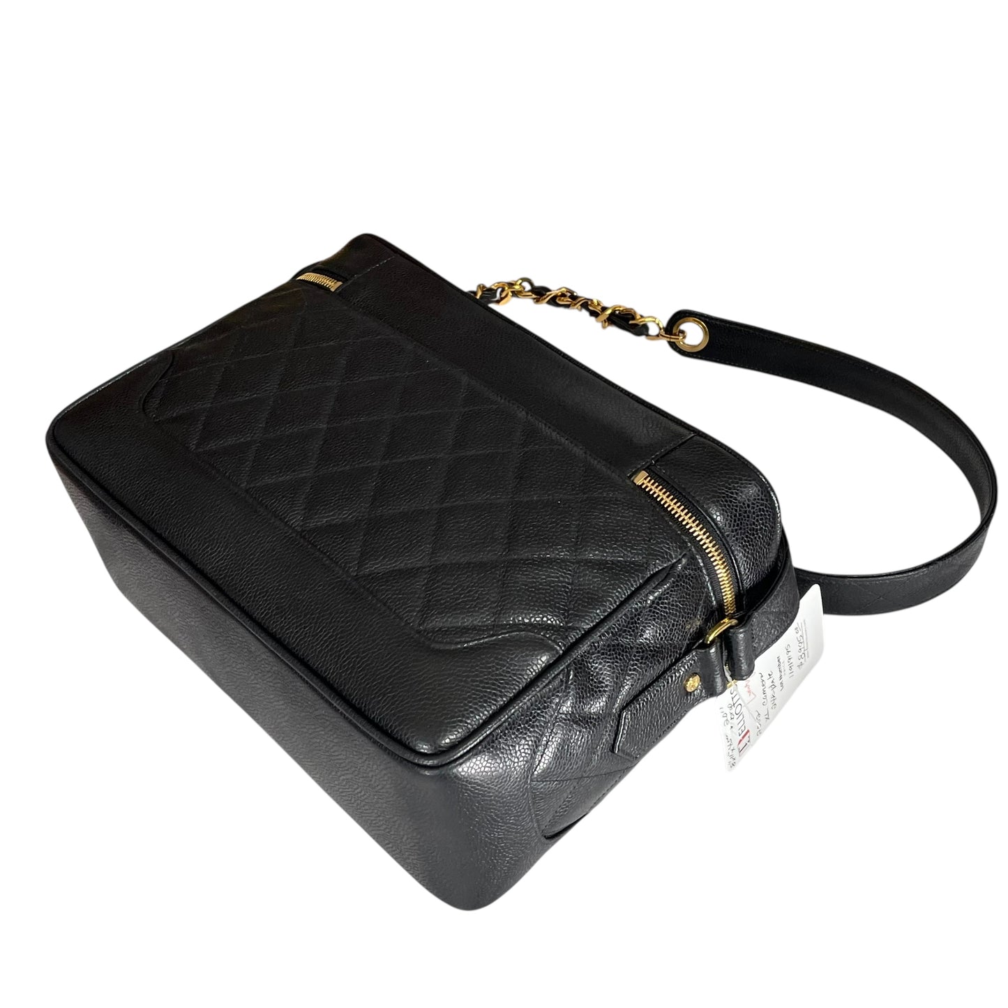 Chanel CC Cosmetic Camera Tolietry Vanity Caviar Black Leather 24K Plated 2 Way Purse