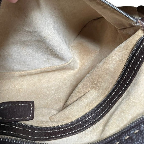 Fendi Selleria Pebbled Coco Leather Stitched Boston Travel Bag
