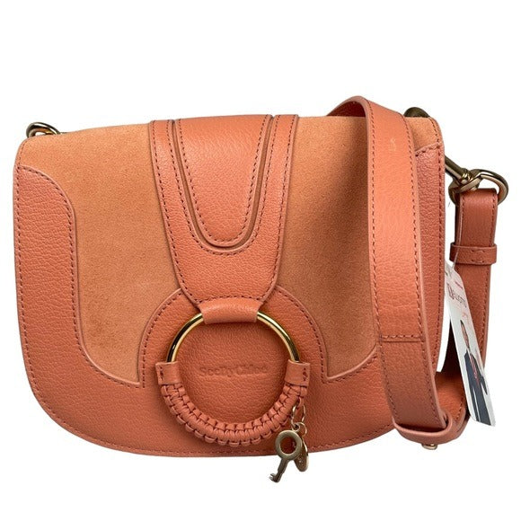 See By Chloe Peachy Pink Gold Satchel Flap Crossbody Convertible Strap Clutch