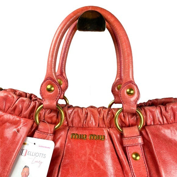 Miu Miu Watermelon Leather Crossbody Two-Way Goldtone Shoulder Purse