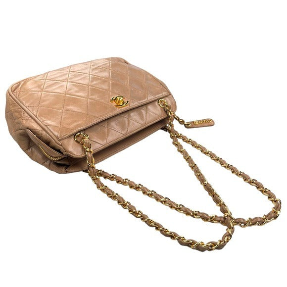 Chanel Quilted CC Dual Handle 24K Plated Sandstone Lambskin Shoulder Pur…