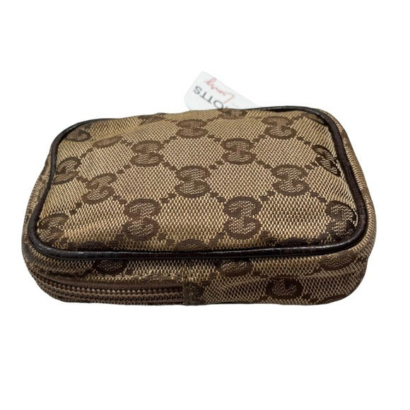 Gucci GG Canvas Leather Brown Zippy Mini Pouch Case Card Coin Travel