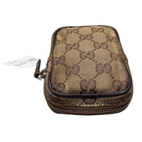 Gucci GG Canvas Leather Brown Zippy Mini Pouch Case Card Coin Travel