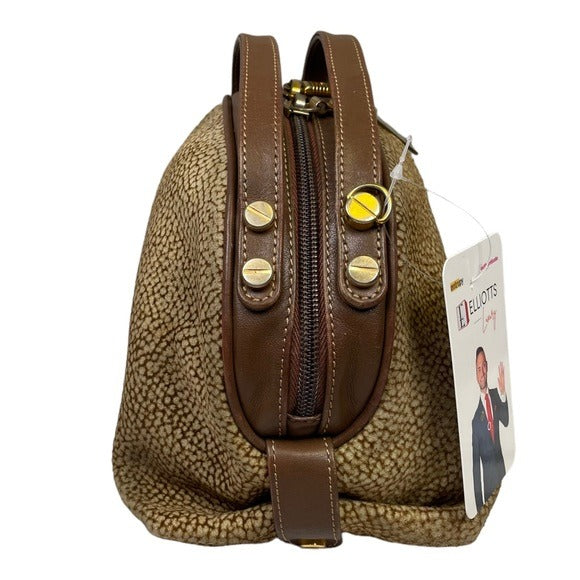 Borbonese Redwall Suede Textured Brown Dual Handle Crossbody Mini Satchel Bag