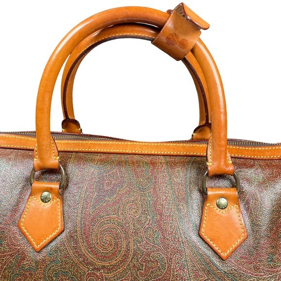 Etro Milano Paisley Canvas Natural Leather Locking Travel Weekender
