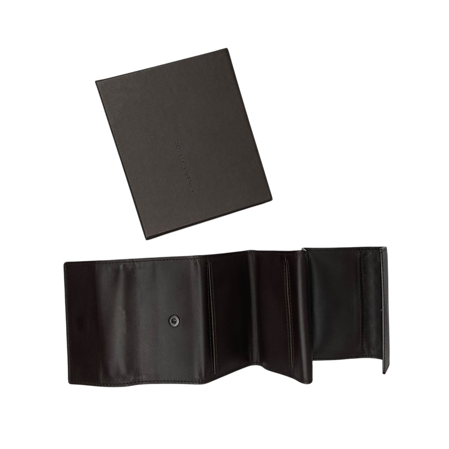 Bottega Veneta Intrecciato Brown Leather Card Holder Foldable Compact Wallet