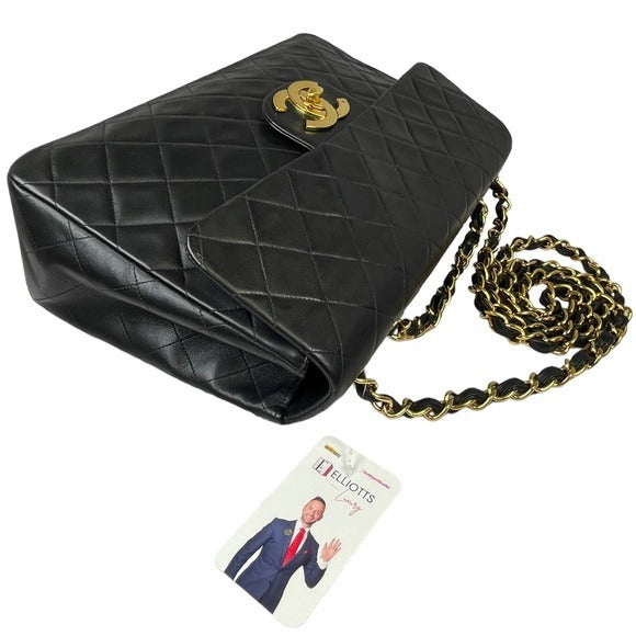 Chanel CC Jumbo Maxi 34 Lambskin 24K Plate Gold Turn-lock Two-Way Flap Purse 13”