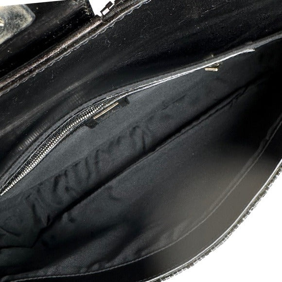Fendi Black Silver Beaded Baguette Leather Strap Shoulder Purse Flap Bag