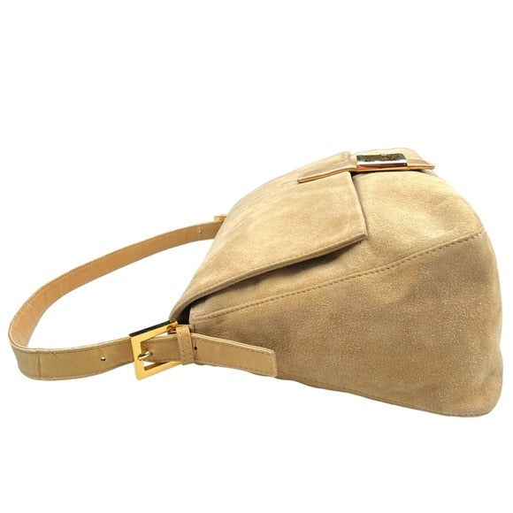 Fendi Tan Gold Suede Gold Glitter FF Mama Baguette Shoulder Purse