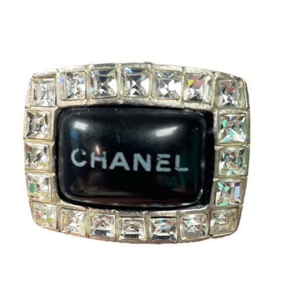 Chanel CC Multi Channel Set Rhinestone CZ Silver Tone Estate Ring Size 7