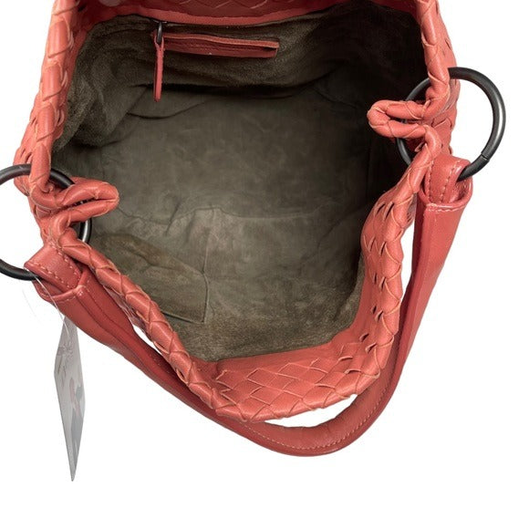 Bottega Veneta Pink π Woven Leather Bucket Hobo Style Oval Base Shoulder Purse