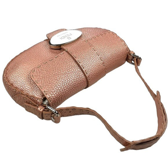 Fendi Selleria Sterling Rose Gold Metallic Baguette Shoulder Purse