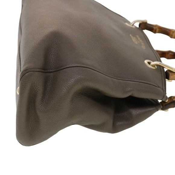 Gucci Bamboo Earthy Tone Hand Bag Leather 2 in 1 Convertible Shopper Tote Purse
