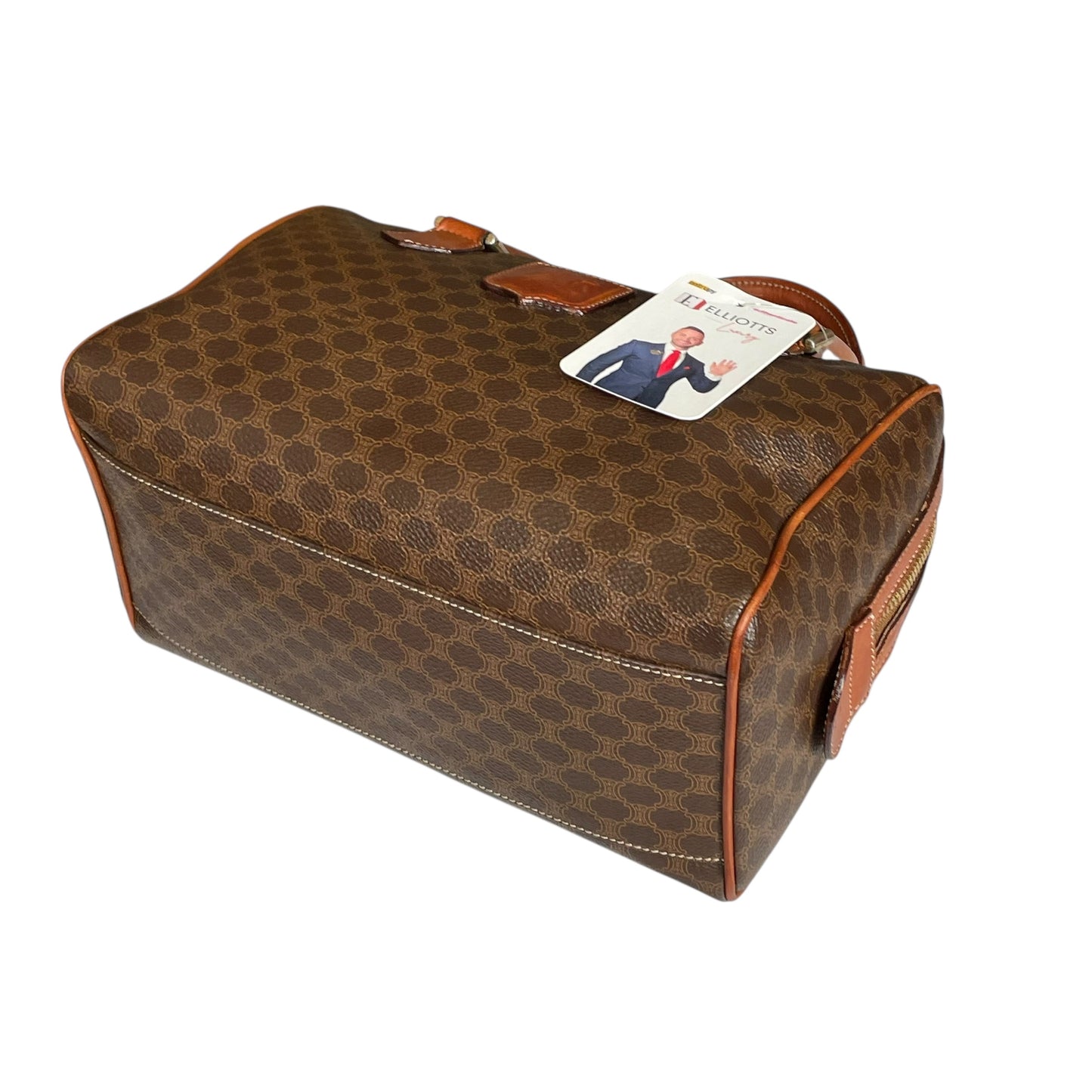 Celine Honeycomb Coated Canvas Leather GHW Brown Boston Speedy Purse