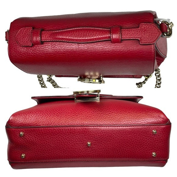 Gucci GG Red Flip Clip Closure Flap Pebbled Leather Gold Chain Crossbody Purse