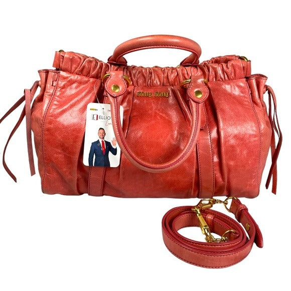 Miu Miu Watermelon Leather Crossbody Two-Way Goldtone Shoulder Purse