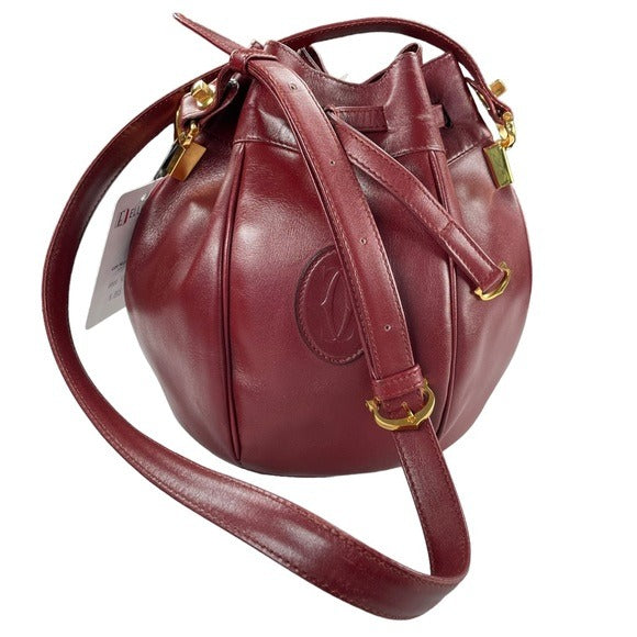 Cartier Burgundy Leather Medium Bucket Drawstring Crossbody Adjustable Purse