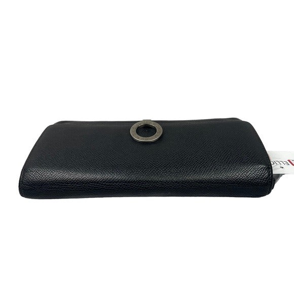 BVLGARI Black Blue Clip Snap Saffiano Leather Long Organizer Wallet