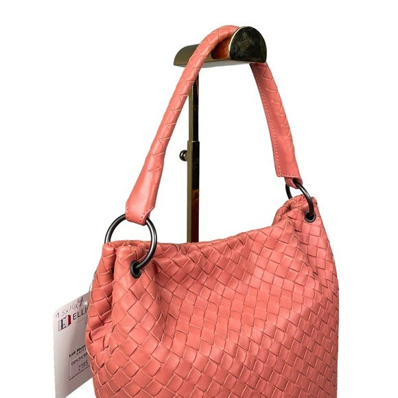 Bottega Veneta Pink π Woven Leather Bucket Hobo Style Oval Base Shoulder Purse