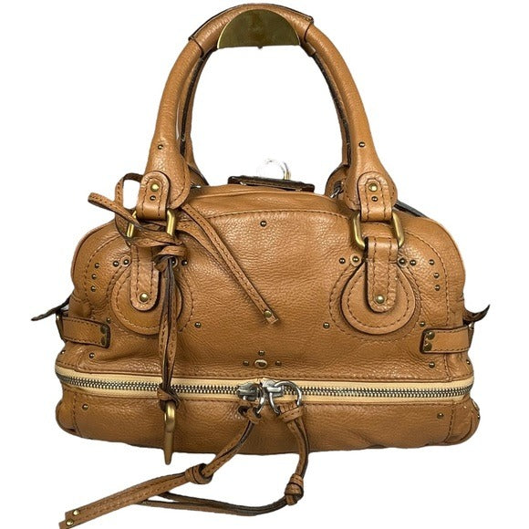 Chloe Tan Leather Paddington Medium Zip Boston Bag Tote Purse
