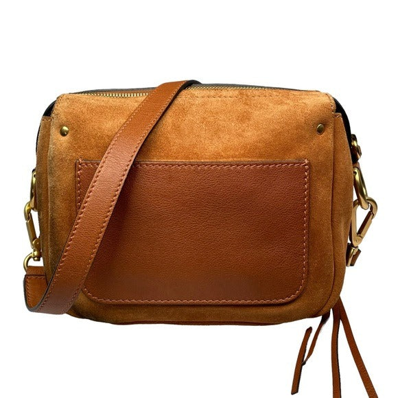 Chloe Classic Nubuck Suede Tan Brown Gold Zippy Shoulder Purse Bag Boxy Flap