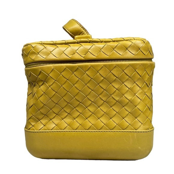 Bottega Veneta Woven Lime Cosmetic Travel Top Handle Mirrored Leather Trunk Bag