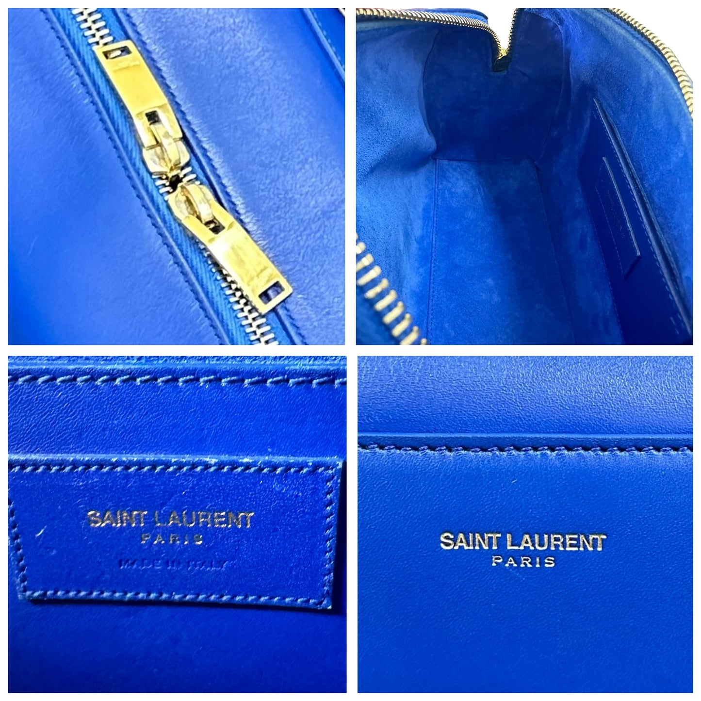 YSL Yves Saint Laurent Cobalt Blue Mini Calfskin Boston Two-Way Strap Speedy Bag