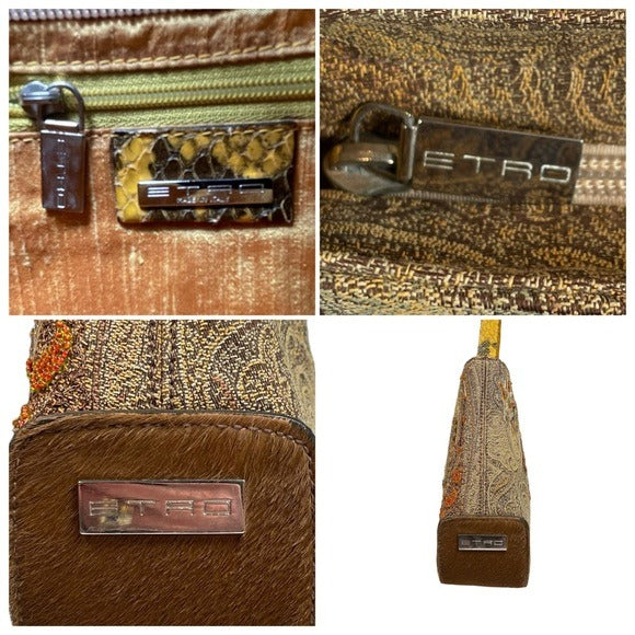 ETRO Jacquard Exotic Multi-Textile Snake, Calf-Hair, Beaded Embroidery Decal Bag
