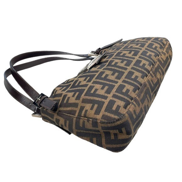 Fendi Zucca Dual Handle Shoulder Baguette Leather Canvas Purse