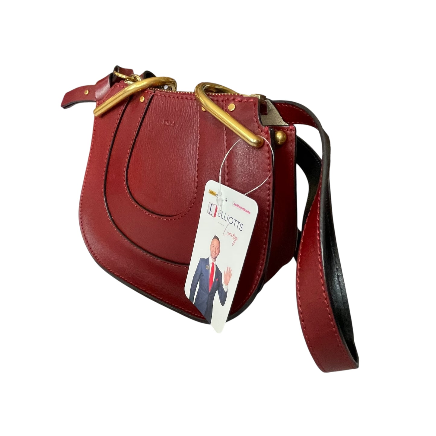 Chloe Hayley Calf Skin Nano Equestrian Burgundy Bucket 2 Way Crossbody Purse Bag