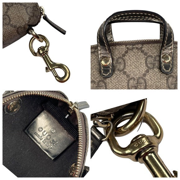 Gucci GG Canvas Micro Mini Metallic Leather KeyChain Lipstick Lighter Purse Bag