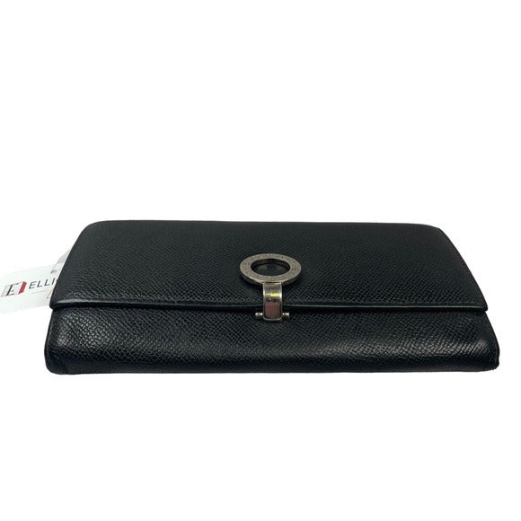 BVLGARI Black Blue Clip Snap Saffiano Leather Long Organizer Wallet