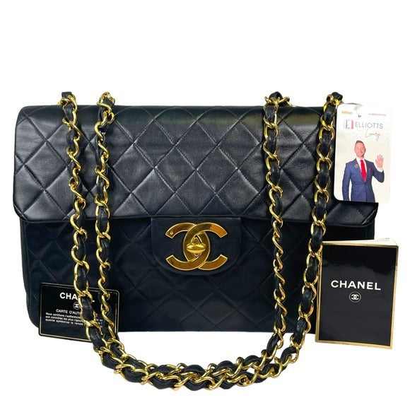 Chanel CC Jumbo Maxi 34 Lambskin 24K Plate Gold Turn-lock Two-Way Flap Purse 13”