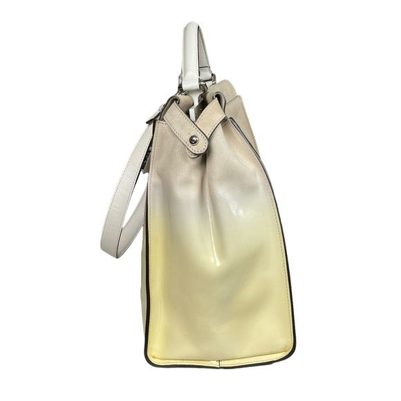Fendi XL Peek-A-Boo Suede Patent Leather Multi Textile White Yellow Mega Bag