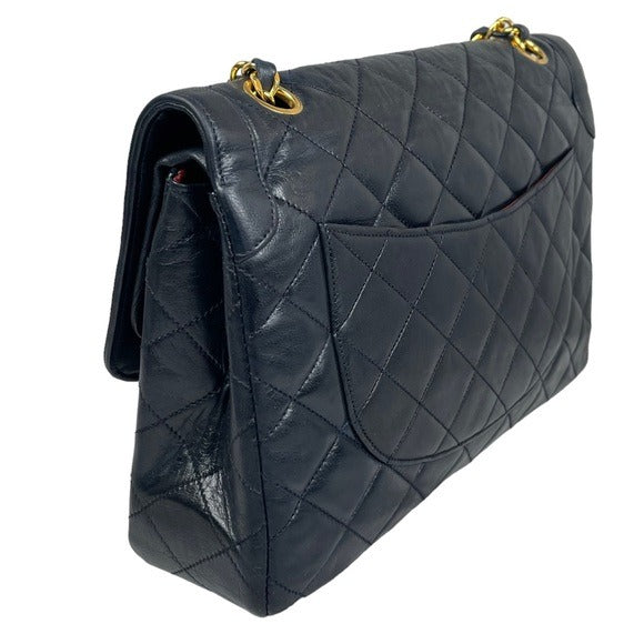 Chanel CC Navy Blue Limited Double Two-Tone Flap Quilted Lambskin Shoulder Purse