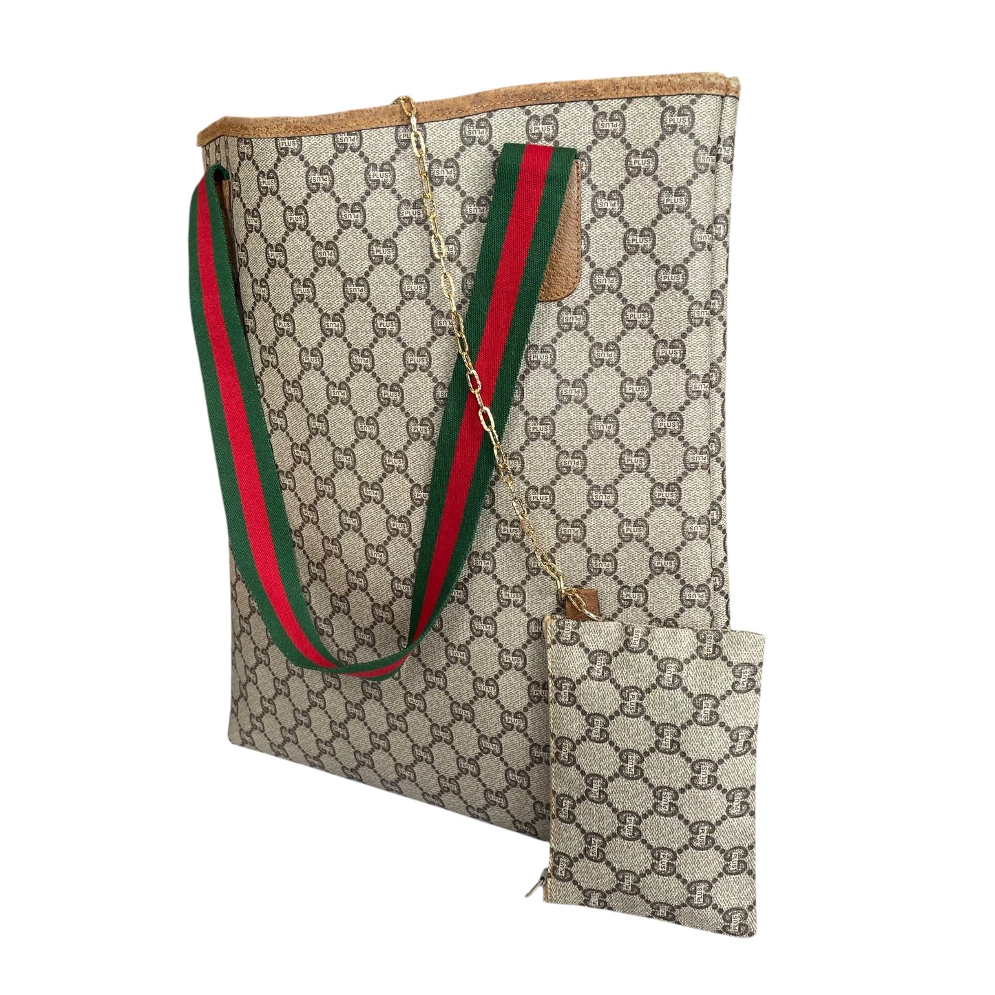Gucci Plus GG Leather & Canvas Sherry Line Tote w/Mini Gucci Plus Zip. Pouch