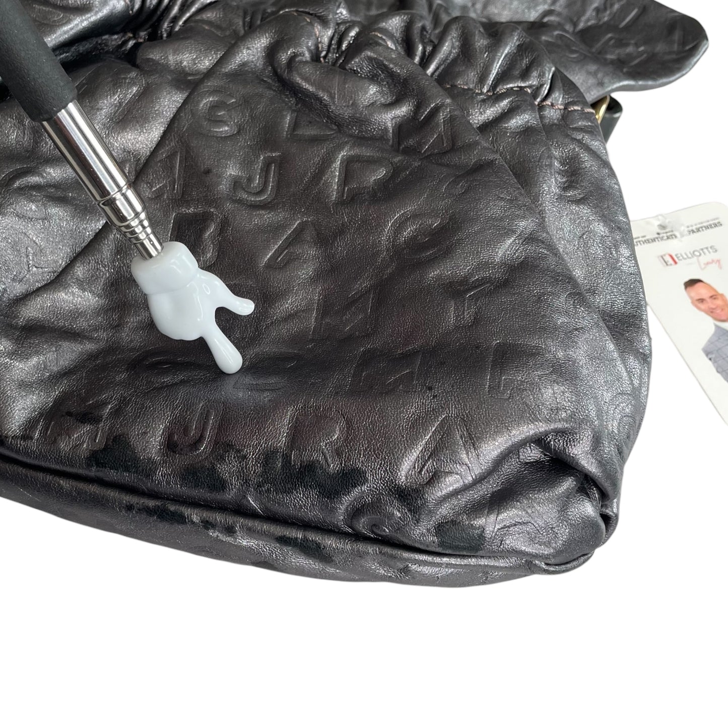 Marc Jacobs Linda Metallic Grey GHW Mono Leather Cinched Shoulder Purse