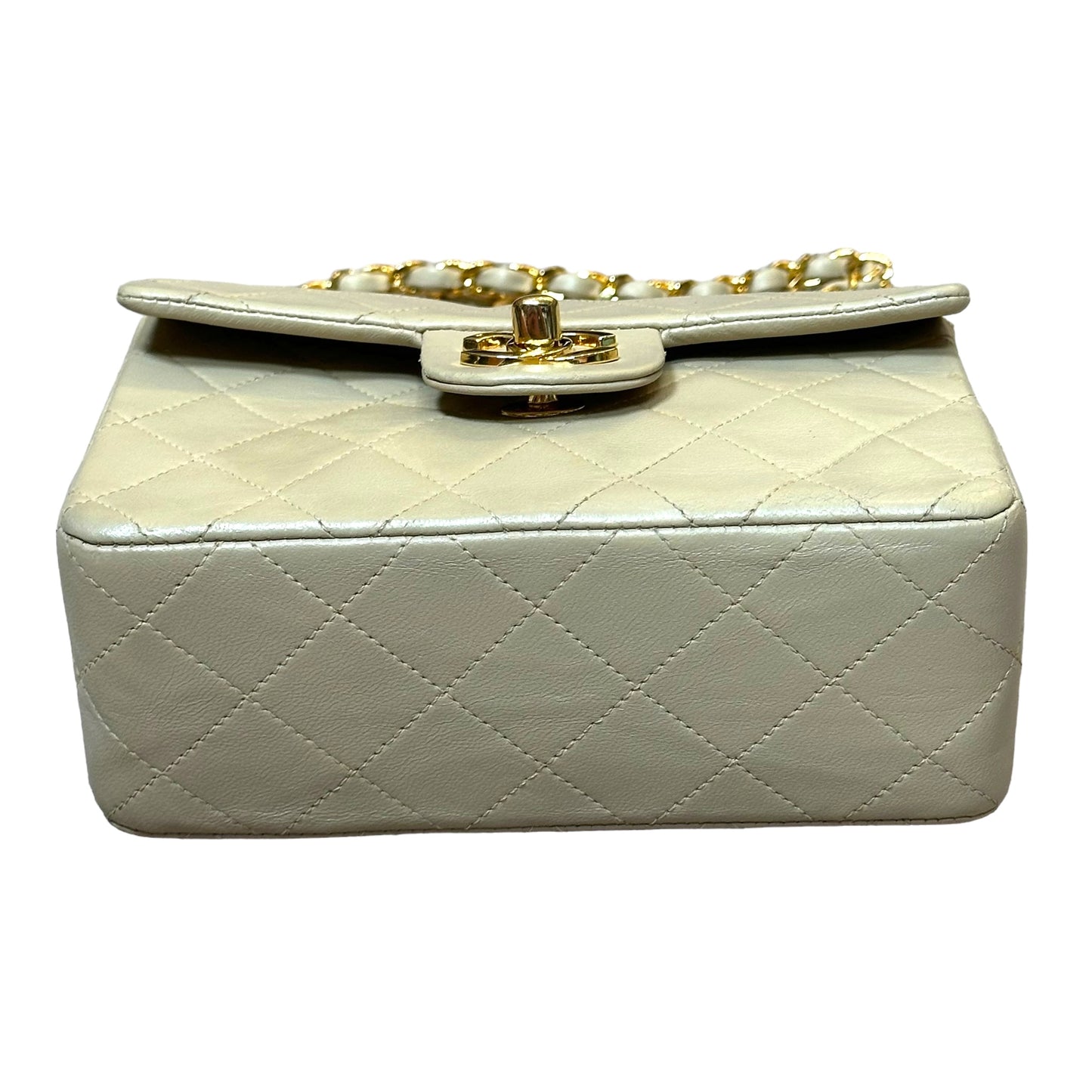 Chanel CC 24K Mini Square Flip Beige Lambskin Gold Plated Hardware