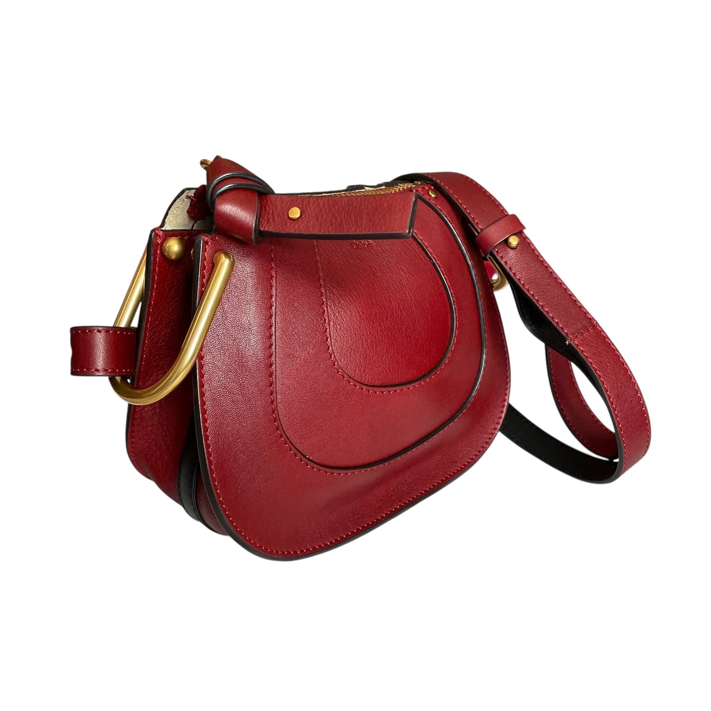 Chloe Hayley Calf Skin Nano Equestrian Burgundy Bucket 2 Way Crossbody Purse Bag