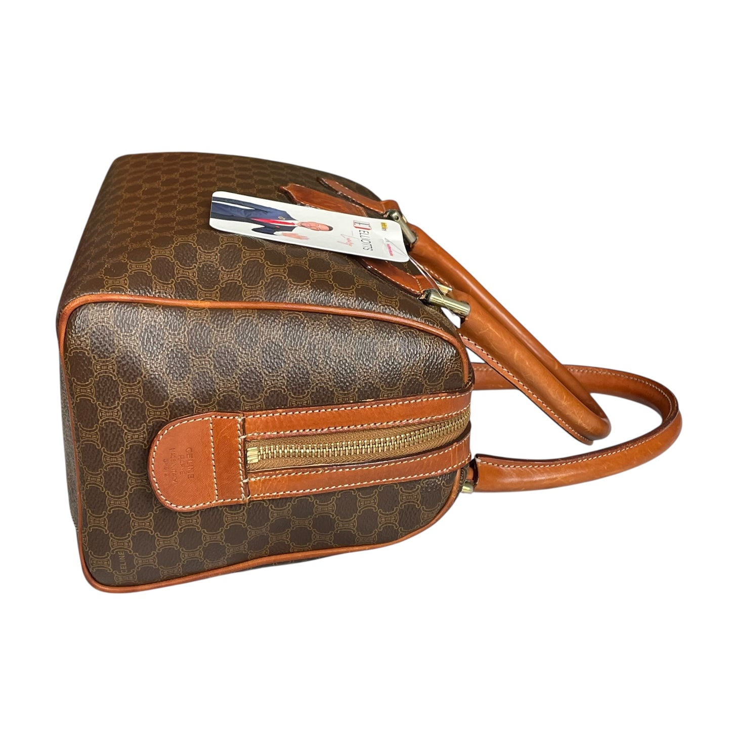 Celine Honeycomb Coated Canvas Leather GHW Brown Boston Speedy Purse