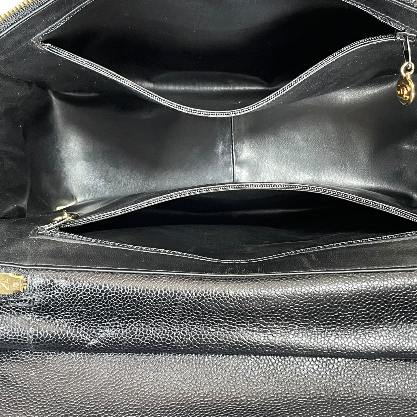 Chanel CC Cosmetic Camera Tolietry Vanity Caviar Black Leather 24K Plated 2 Way Purse
