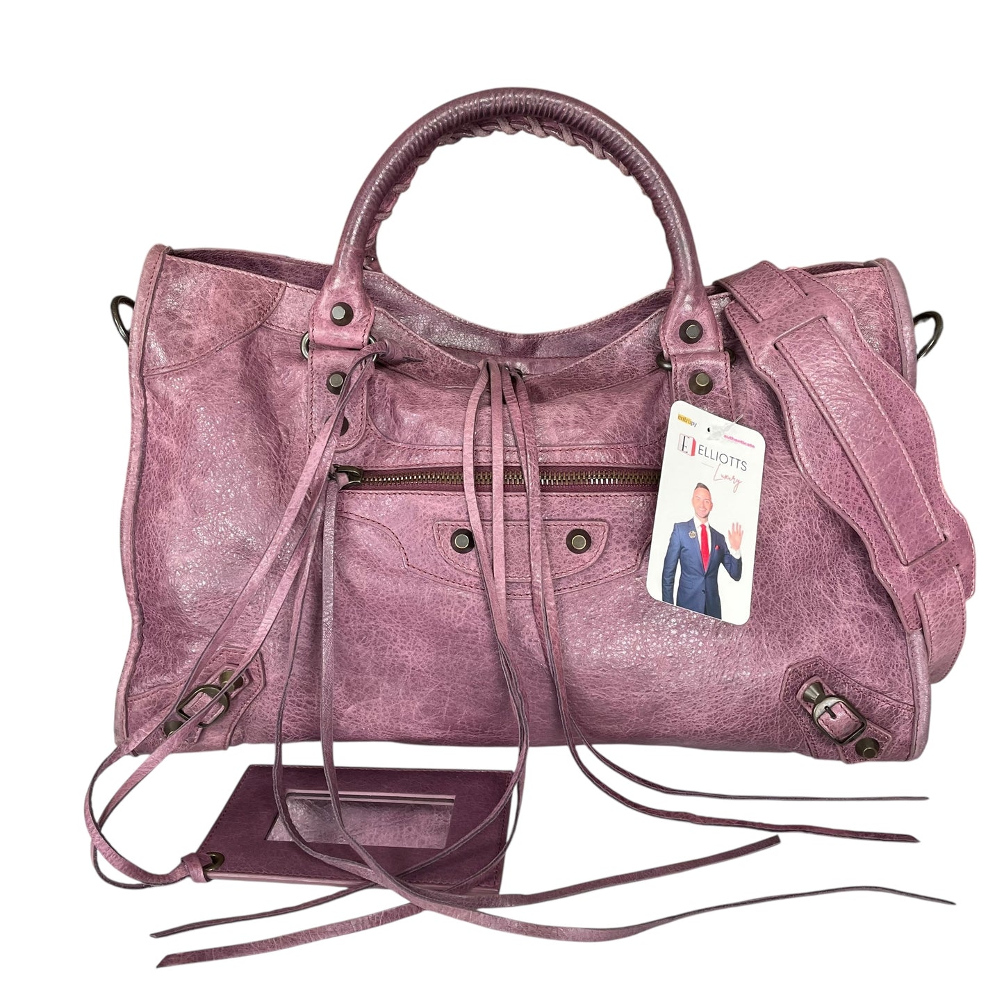 Balenciaga Motorcycle City Bag Glycine Purple Studded Brushed Bronze 2 Way Tote