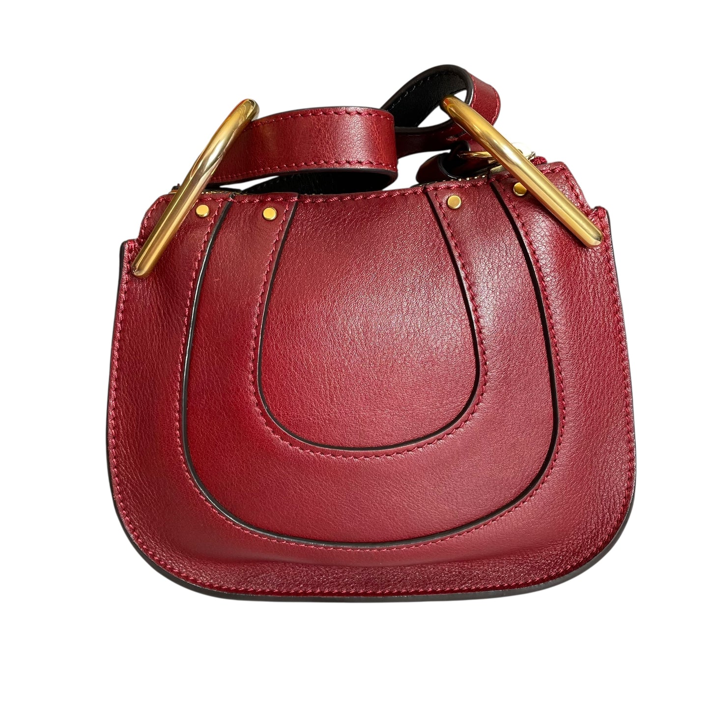 Chloe Hayley Calf Skin Nano Equestrian Burgundy Bucket 2 Way Crossbody Purse Bag