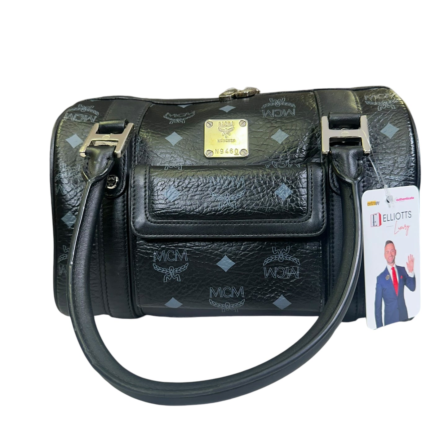 MCM Coated Canvas Tote Bags Black Viestos Small Silver Grey Satchel Boston Speedy