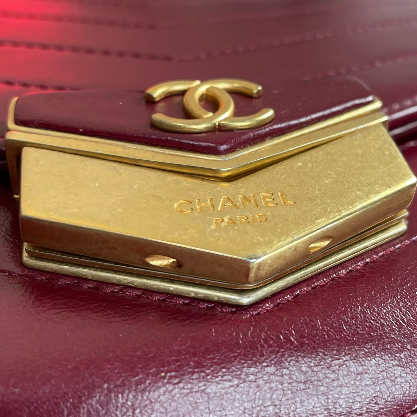 Chanel CC Medal Bucket Envelop Merlot Zip Brushed GHW Burgundy 2Way CrossbodyPurse
