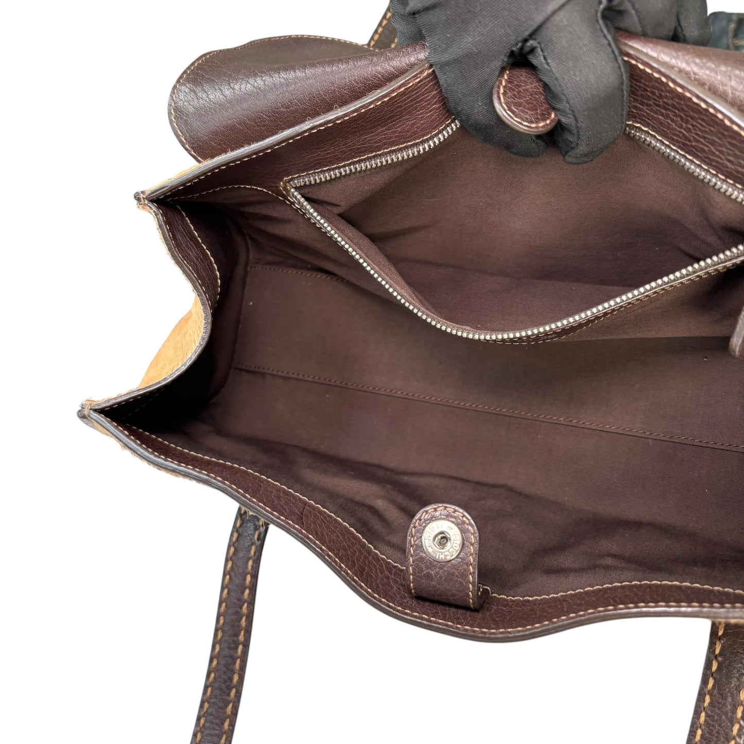 Tod’s Fawn Hair Calf Pony Brown Leather Baguette Shoulder Purse