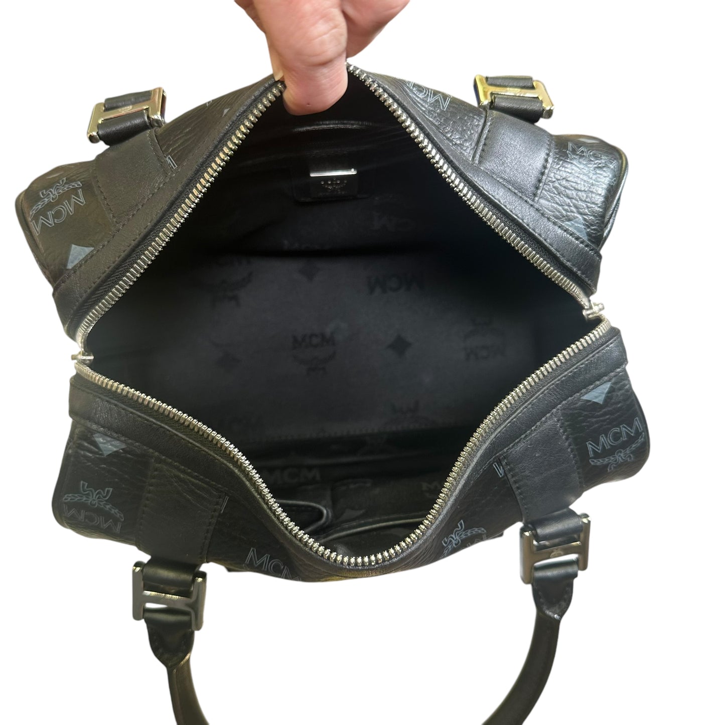 MCM Coated Canvas Tote Bags Black Viestos Small Silver Grey Satchel Boston Speedy