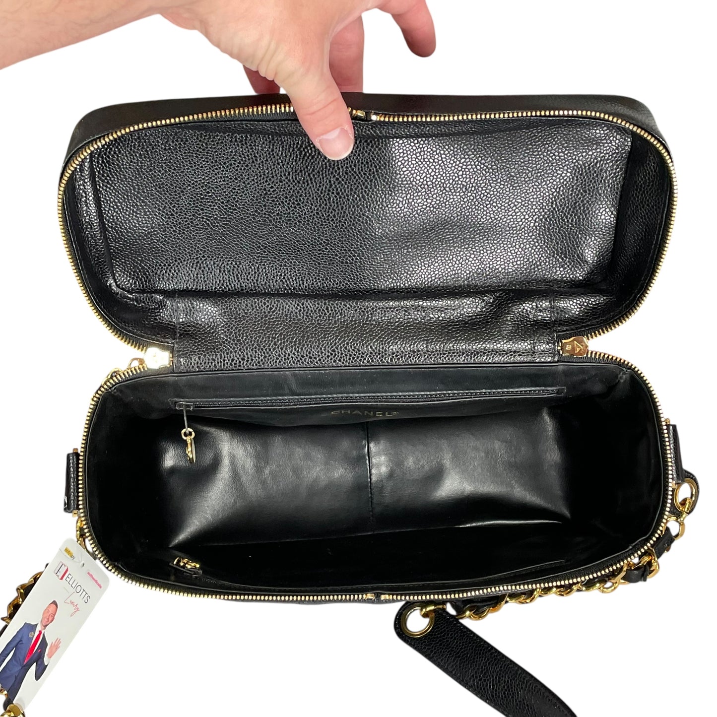 Chanel CC Cosmetic Camera Tolietry Vanity Caviar Black Leather 24K Plated 2 Way Purse