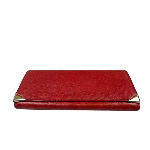Givenchy Taiga Leather Paprika Red Long Metal Corner Flap Kiss Lock Wallet